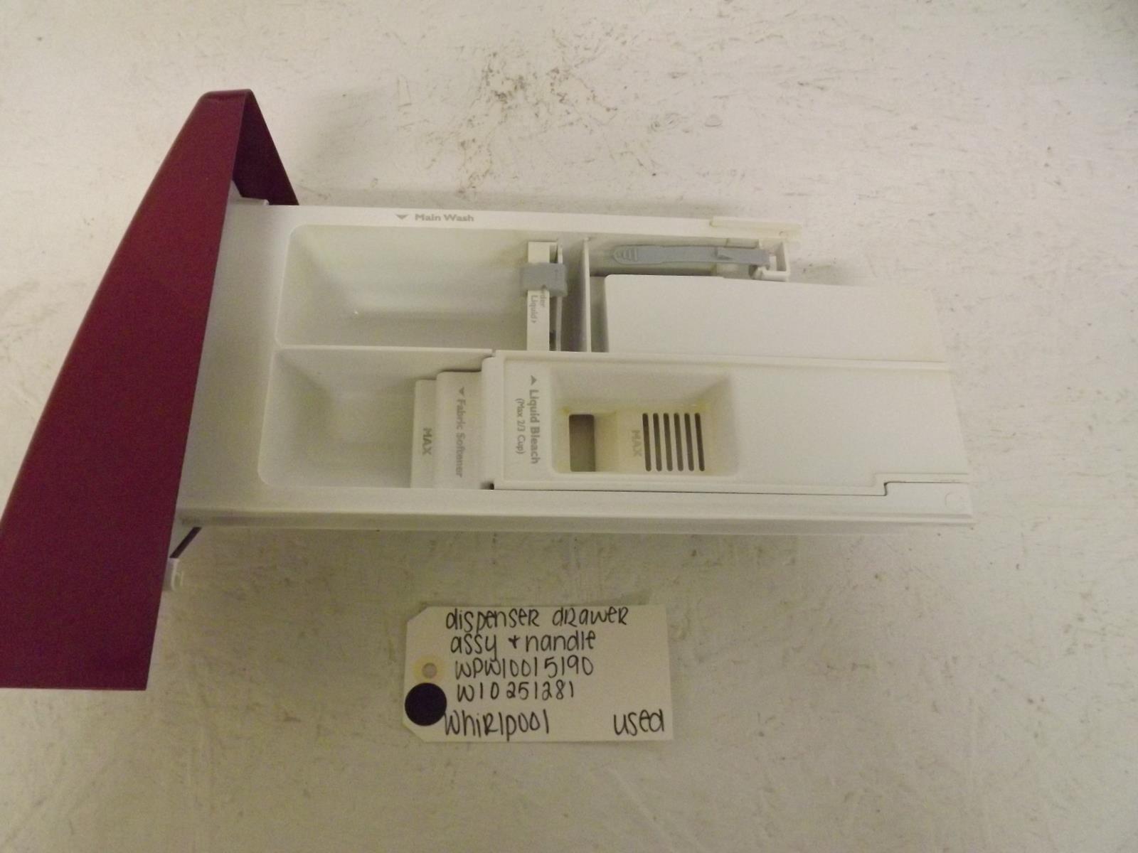 Whirlpool Washer WPW10015190 W10251281 Dispenser Drawer Assembly & Handle Used Whirlpool Washer WPW10015190 W10251281 Dispenser Drawer Assembly & Handle Used